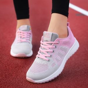 Women Casual Shoes Breathable Walking Mesh Lace Up Flat Shoes Sneakers Women Tenis Feminino Pink Black White – Color : Gray – Shoe Size : 37